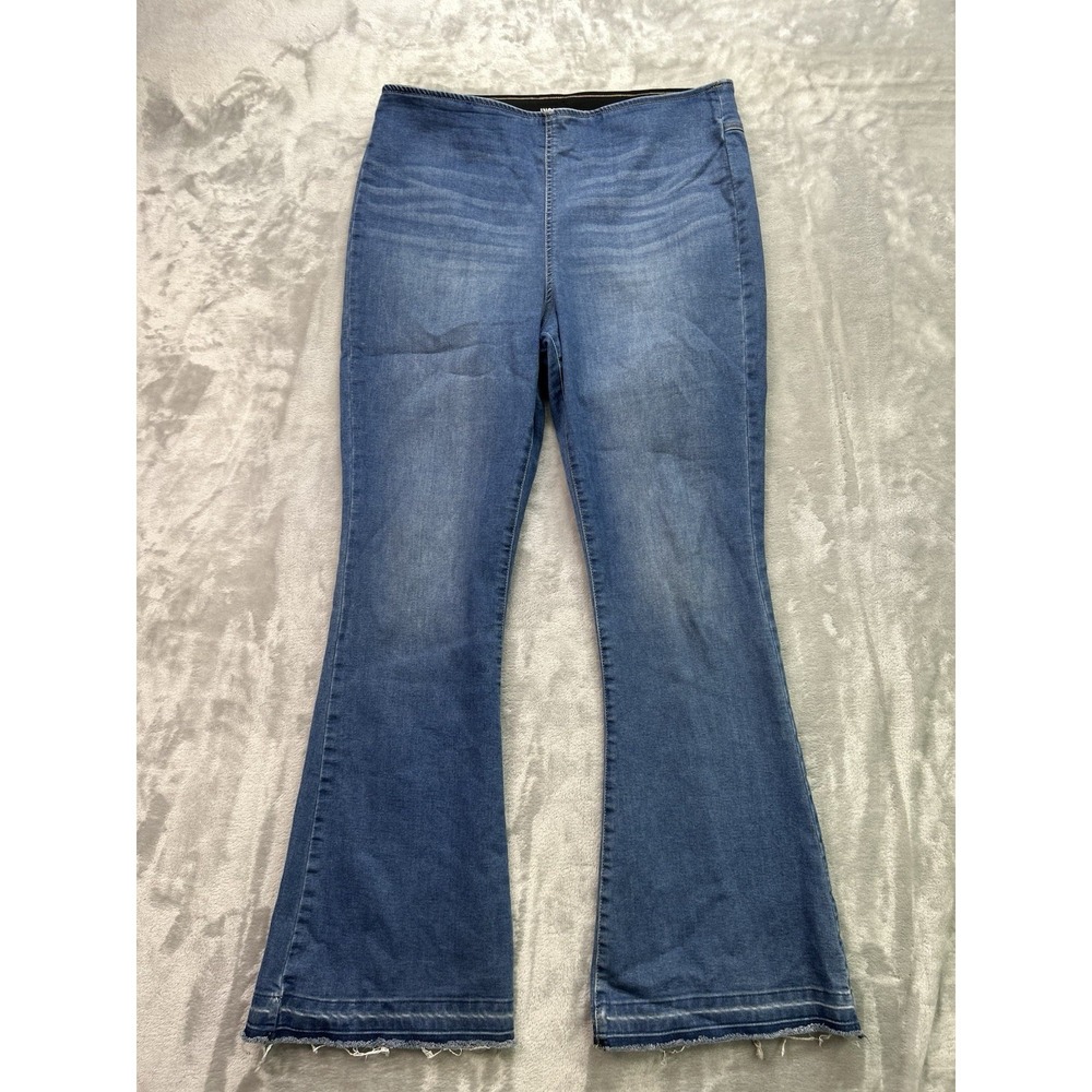 INC Jeans Women Sz 14/32 Blue Pull On High Rise Flare Boho Western Cowgirl Rodeo